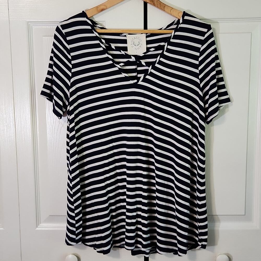 Vintage Fantastic Fawn Blue and White Striped Top SZ LG Preppy Coastal Nautical